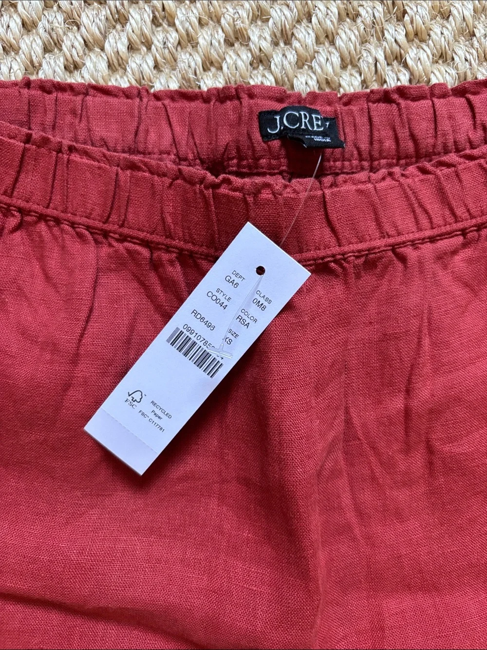 J. Crew Red-Rust Linen Elastic Waist Shorts XS new w tags